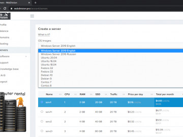 Create a server with a Windows operating system